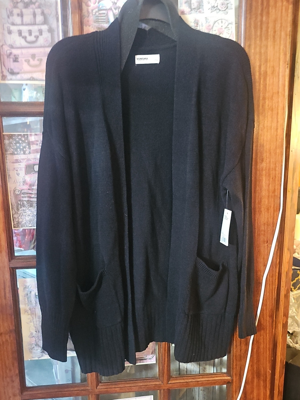 Sonoma Black Open-Front Pocket Cardigan